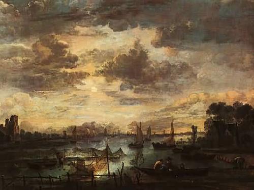 Aert van der Neer Fishing at Moonlight oil painting picture